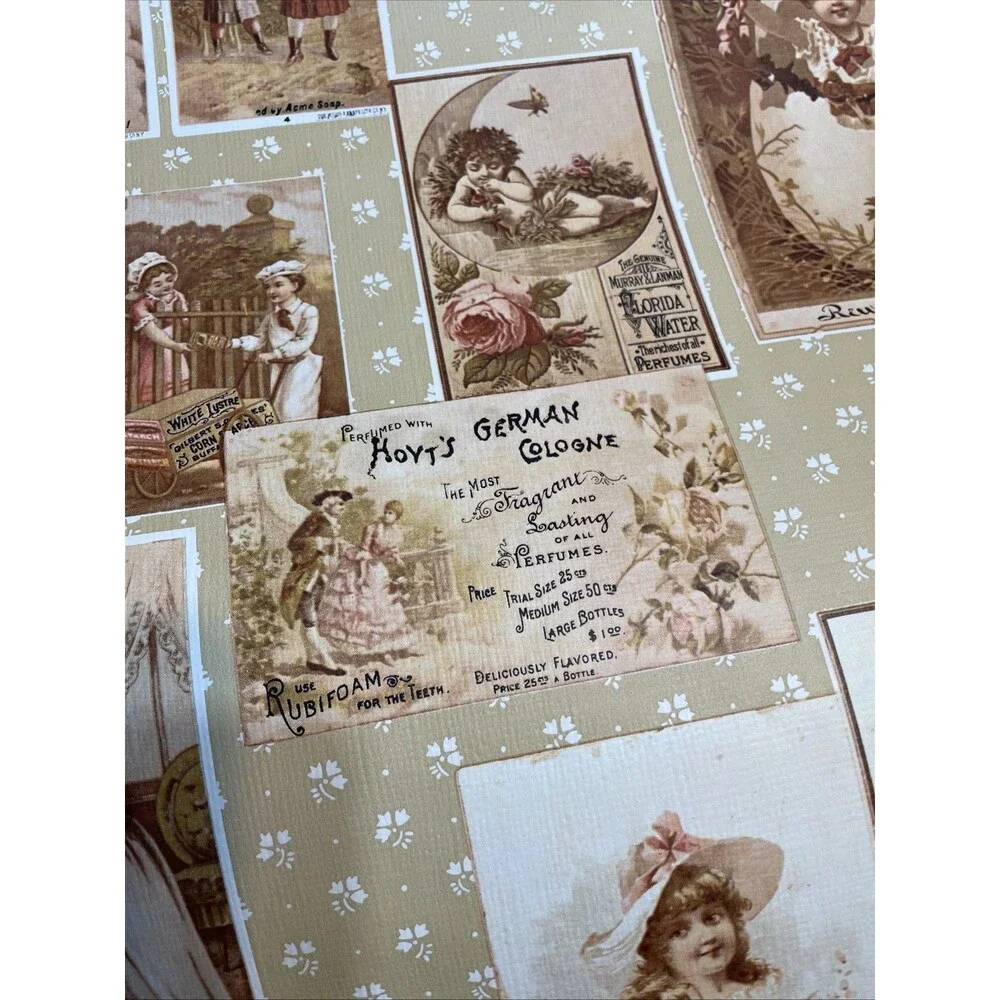 Vintage Victorian Postcard Wallpaper Sunworthy Pre-Pasted Floral Double Roll